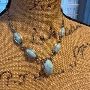 Elegant Vintage Sterling Silver and Larimar Stone Necklace